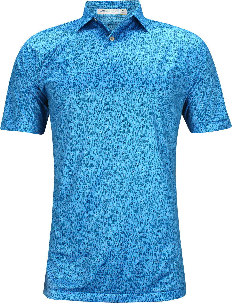 Peter Millar Featherweight Printed Bottles Golf Shirts in Riverbed blue